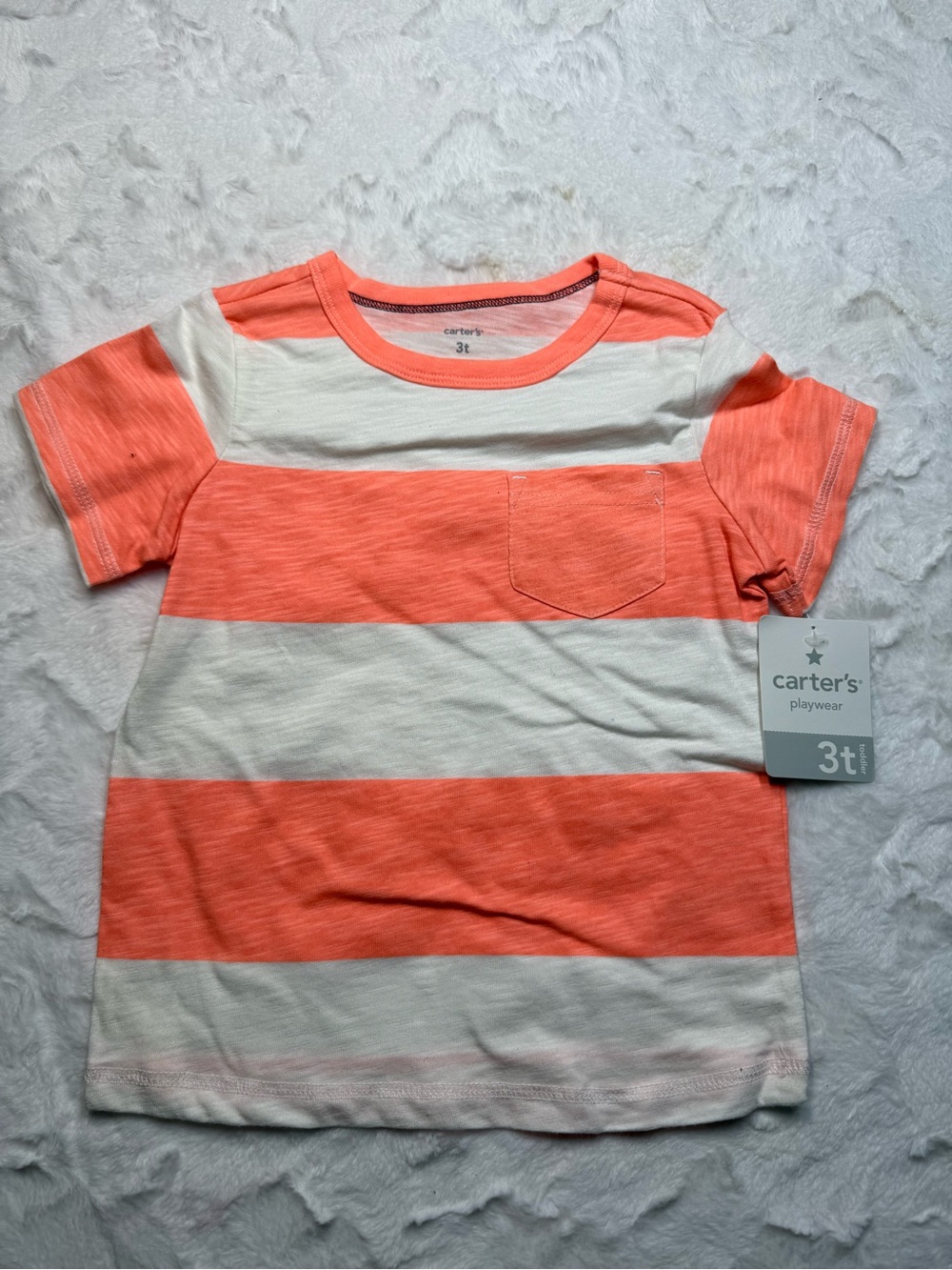 Carter's Coral and White Striped Short Sleeve Tee